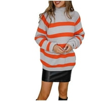 Odieerbi Ženski džemper dugih rukava pruga boja odgovara džemper, casual pulover džemper narančasta