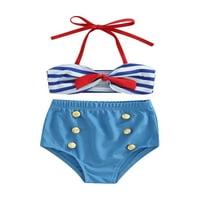 Set kupaćih kostimi Carolilly Baby Girl, ljetni viseći vrat prugasti vrhovi elastični šorc elastične strugove