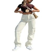 Ženski utovarivačke traperice visokog struka Džepne širine pantalone za noge opuštene fit vrećaste traperice