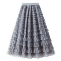 Ženske suknje za suknje cvjetno vezom čipke mreže mrežica slojevita elastična struka midi suknja nagnuta