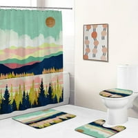 Retro Forest Mountain Scenery tkanina tuš sa zavjesama Curntac WC pokriva tepihe Neklizajuće kuhinjske kupatilo MAT Kupatilo Dekor