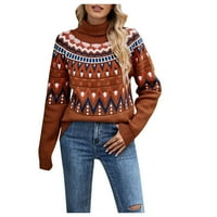 Aoochasliy Womens Dukseri za uklanjanje pulover Cardigan Retro Color Contrast Priznaj pletenje dugih rukava Turtleneck