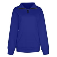 Iopqo Dukseri za žene Ženska četvrt Zip Lagane pulover Dukserice Solid Boja dugih rukava Ležerne prilike plavi + XL