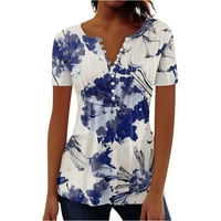Feterrnal ženska bluza za bluzu za bluzu Retro Print kratki rukav casual osnovni okrugli vrat Redovito