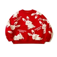 Glonme Dame Jumper Tops džemper Crew Džemper Rabbit Ispiši pleteni džemperi Traženi pulover Labavi dugi rukav crveni l