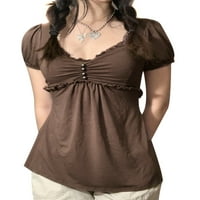 Ženska ljetna elegantna majica, kratki rukavi V-izrez ruffled ukras perle A-line vrhovi