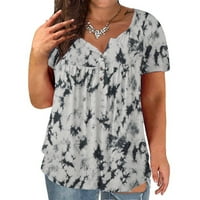 Cleariance Women's Plus Veličina Moda Tie-dye kratki rukav V-izrez Majica Casual Labavi montažni majica