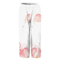 Qazqa Ženski gradijent cvjetni ispis Labavi elastični pamučni posteljina džepa sažeta hlače ružičasta