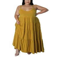Colisha Women Ljeto Maxi haljine V izrez za sunčane haljine bez rukava plus veličina puna boja kaki 4xl
