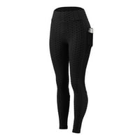 Njshnmn Ženske sportske fitness gamaše visokog struka joga hlače Trčevi temmy sa džepovima, crna, xl