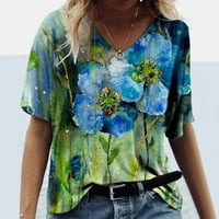 Kakina s Plus Veličina Top Clearence Woman V-izrez tiskani bluza s kratkim rukavima majica Ljetni vrhovi