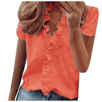 Ženski ljetni vrhovi Henley Women Bluse Casual Graphic Print majice Kratki rukav narandžasti l