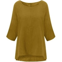 Ženske košulje Žene Čvrsto tri četvrtine rukava za bluza Majica Žuto bluze za žene Modne majice s dugim