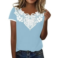 Ljetna bluza Ženska ljetna čipka čipka za šivanje kratkih rukava Ležerne majice Top Ladies Top Sky Blue XL