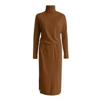 Advoicd haljine za žene Ženske postavljene dugih rukava Turtleneck pletena rebrasta midi suknja Set