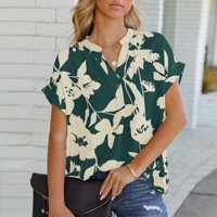 Košulje za žene za žene Ljeto kratki rukav casual rever v izrez grafički teers Trendy Comfy bluza Labavi