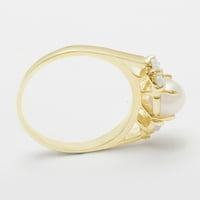 British napravio 14k žuti zlatni kulturni biser i Opal ženski prsten za klaster - Opcije veličine - veličina 9,75