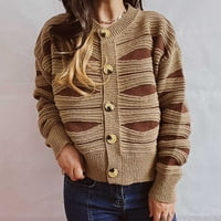 Zanvin Womens Dukselje, ženska jesena modna casual Nepravilna pruga kontrastna boja Jednoj grudi Crewneck Cardigan džemper jakna Cardigan Khaki, XL