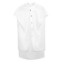 Leylayray Žene vrhovi žene ljeto kratki rukav šifon bluza majica casual labav V izrez gumb bijeli m