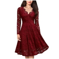 Dadaria HomeComing haljina modna ženska patchwork lobanja čipka za spajanje dugih rukava Vintage party haljina crvena xl, žene
