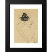 Egon Schiele Crni moderni uokvireni muzej umjetnički print pod nazivom - sjedenje ženskog djela viđeno