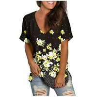 Womens V rect T majice Ljetne vrhove kratkih rukava cvjetna majica casual bode Split Tunic Tops Black XL