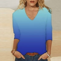 Caveitl majice žene, ženska modna tiskanje labave majice rukave bluza V-izrez casual tops plavi, xl