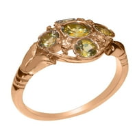 Britanska napravljena 18k ruža zlatna prirodna peridot i dijamantna ženska prstena - Opcije veličine - Veličina 4.5