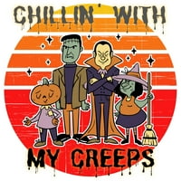 Chillin sa mojim puzama 80-ima stil Halloween Likovi Juniori Bijeli grafički tee - Dizajn ljudi L