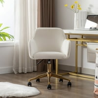 Kancelarijska stolica, ergonomska kućna uredska stolica sa bočnim kracima i točkovima, 360 ° okretna visina visine za kućnu kancelariju, baršunasta tapecirana stolica za navijanje stolica za nokte, bjelokosti
