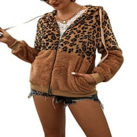 Fanvereka Ženska jesenska jakna Leopard Print Fleece s kapute sa zatvaračem