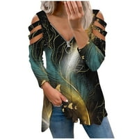 Loopsun majice s dugim rukavima za žene Modni ispisani labavi majica dugih rukava bluza V vrat casual vrhovi