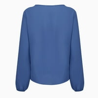 Ženski vrhovi V-izrez Čvrsta bluza Casual ženska majica s dugim rukavima ljetni plavi xl