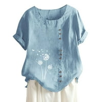 Bluze za slobodno vrijeme s kratkim rukavima cvjetni vrhovi okrugli izrez ljeta za žene svijetlo plave