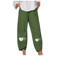 Pamučne posteljine hlače za žene elastični visoki struk casual modne labave tiskane zelene veličine