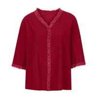 Žene proljeće Ljeto čipka V-izrez Truptni rukav nadzemna majica vrhunske bluze opružnica plus veličina