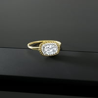 Gem Stone King 10K žuti zlatni moissan i bijeli dijamantni zaručnički prsten za žene