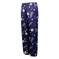 Ženske hlače Ležerne prilike sa labavim cvjetnim print pamučnim posteljinom elastičnih struka džepa