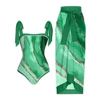 Lashall Womens kupaće jednodijelno s tiskanim kupaćem kostim dugačkim suknjem set zeleno m