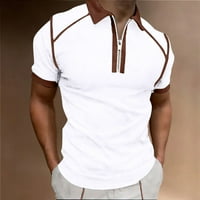 MENS CALESTE Zip up majice Ljetni kratki rukav Patchwork V izrez Solid boja Majice Lagani trendy Regular