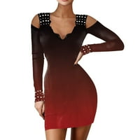 Mini haljina za žene, dame mini haljine čvrsti gradijent V-izrez za šivanje u ramenu BodyDoll mrežica