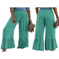 LAACOWI Žene široke noge Palazzo Hlače Ležerne prilike saželjene elastične strugove hlače na plaži Pantalone ljetni hlače široke struke