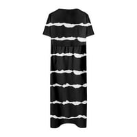 Haljine za žene plus veličina ženskog klirenca posada kratkih rukava Striped Srednjeg duljina Ljeto Fit & Flare haljina crna xl