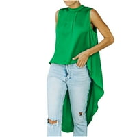 Odeerbi Košulje za žene Modni okrugli vrat bez rukava puna boja nepravilna casual tee vrhovi zelene boje