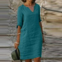 Ljetne haljine za prodaju za žene plus veličine kratkih rukava, puna boja košulja okrugla vrata midi