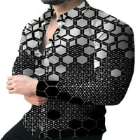 Glookwis muški dugi rukavi 3D tiskani casunski gumb dolje tunika bluza Slim Fit Rever vrat Osnovne majice