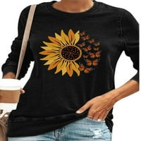 Ljetna ušteda klirenca Squishhappy Woth Sunflower Ispis majica Crew vrat pulover dugih rukava Ležerne