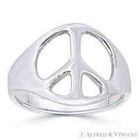 Mirovni znak Charm Hippie Simbol desni prsten u srebru sterlinga