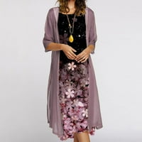Ženska ljetna cvjetna haljina casual haljina za odmor cvjetna cvjetna šifon bez rukava maxi dvostruki