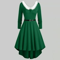 Haljine Floral Boho Plus Plus za žene Božićne plišane ploče s dugim rukavima V izrez Asimetrična strana haljina zelena XXL